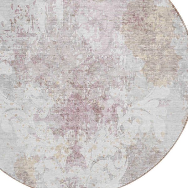 Homeroots 3' Elegant Brown Green Ivory Damask Washable Area Rug For Indoor And Outdoor Spaces - Durable Design 8' Round Polyester 596389