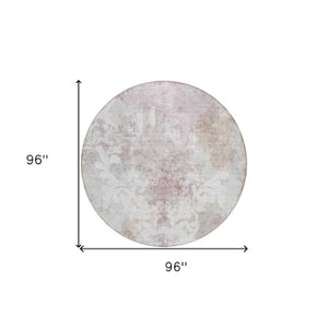 Homeroots 3' Elegant Brown Green Ivory Damask Washable Area Rug For Indoor And Outdoor Spaces - Durable Design 8' Round Polyester 596389