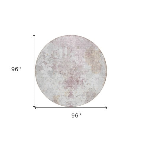 Homeroots 3' Elegant Brown Green Ivory Damask Washable Area Rug For Indoor And Outdoor Spaces - Durable Design 8' Round Polyester 596389