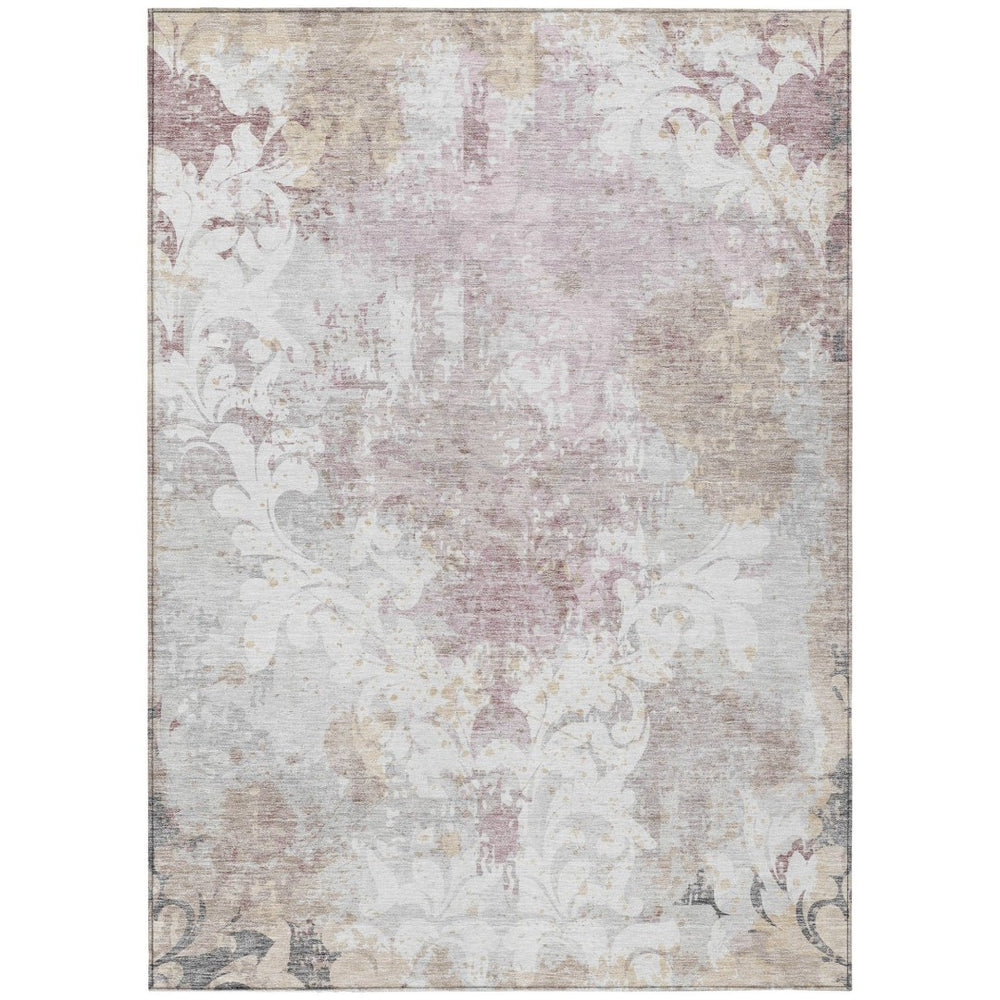 HomeRoots 9' Elegant Damask Area Rug in Ivory, Light Purple & Gray - Washable, Durable for Indoor/Outdoor Use 596391