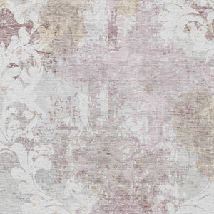 Homeroots 3' Elegant Brown Green Ivory Damask Washable Area Rug For Indoor And Outdoor Spaces - Durable Design 9' X 12' Polyester 596391