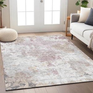 Homeroots 3' Elegant Brown Green Ivory Damask Washable Area Rug For Indoor And Outdoor Spaces - Durable Design 9' X 12' Polyester 596391