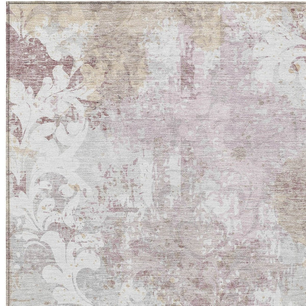 Homeroots 3' Elegant Brown Green Ivory Damask Washable Area Rug For Indoor And Outdoor Spaces - Durable Design 10' X 14' Polyester 596392