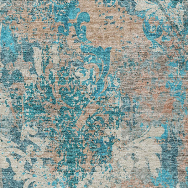 Homeroots 3' Elegant Brown Green Ivory Damask Washable Area Rug For Indoor And Outdoor Spaces - Durable Design 5' X 8' Polyester 596394