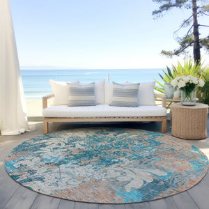 Homeroots 3' Elegant Brown Green Ivory Damask Washable Area Rug For Indoor And Outdoor Spaces - Durable Design 8' Round Polyester 596395