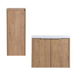 English Elm 24" Wall-Mounted Bathroom Vanity Set With Resin Sink & Side Cabinet – Soft-Close Doors, Modern Design W999S00217