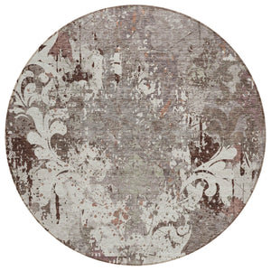 HomeRoots 5' Elegant Taupe Ivory Brown Damask Area Rug - Washable, Durable, Indoor/Outdoor Versatility 8' Round 596401