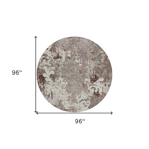 Homeroots 3' Elegant Brown Green Ivory Damask Washable Area Rug For Indoor And Outdoor Spaces - Durable Design 8' Round Polyester 596401