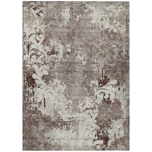 HomeRoots 5' Elegant Taupe Ivory Brown Damask Area Rug - Washable, Durable, Indoor/Outdoor Versatility 8' X 10' 596402