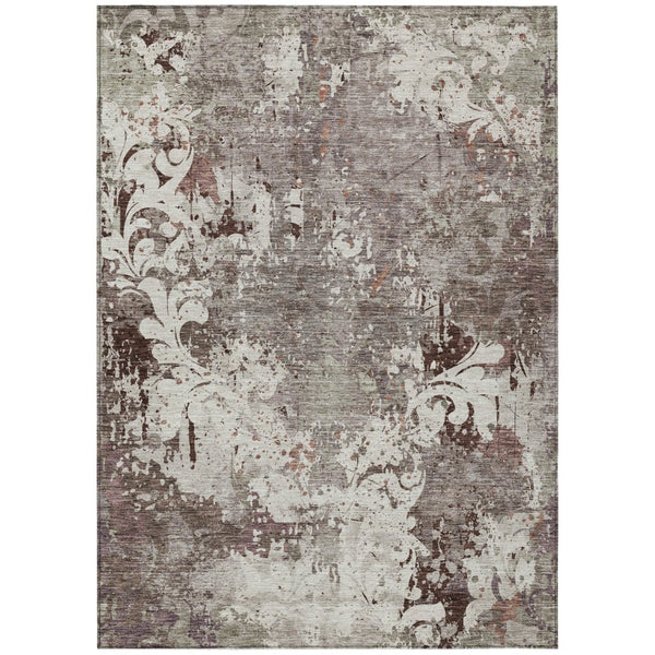 HomeRoots 5' Elegant Taupe Ivory Brown Damask Area Rug - Washable, Durable, Indoor/Outdoor Versatility 8' X 10' 596402