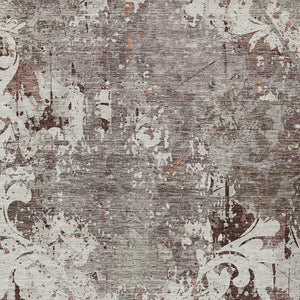 Homeroots 3' Elegant Brown Green Ivory Damask Washable Area Rug For Indoor And Outdoor Spaces - Durable Design 8' X 10' Polyester 596402