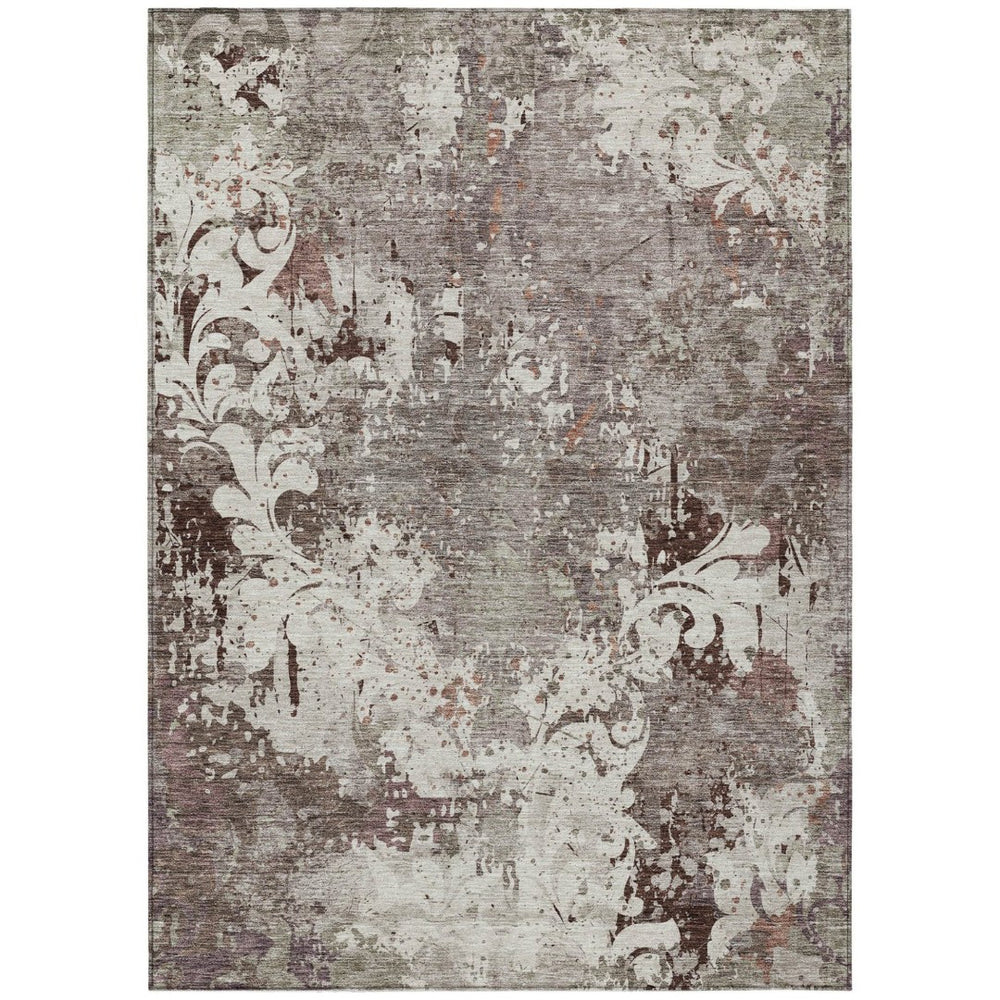 HomeRoots 9' X 12' Taupe, Ivory & Brown Damask Area Rug - Washable, Durable, Stylish for Indoor & Outdoor Use 596403
