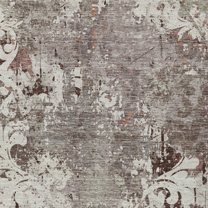 Homeroots 3' Elegant Brown Green Ivory Damask Washable Area Rug For Indoor And Outdoor Spaces - Durable Design 9' X 12' Polyester 596403