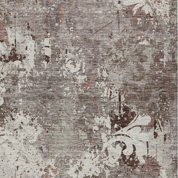 Homeroots 3' Elegant Brown Green Ivory Damask Washable Area Rug For Indoor And Outdoor Spaces - Durable Design 10' X 14' Polyester 596404