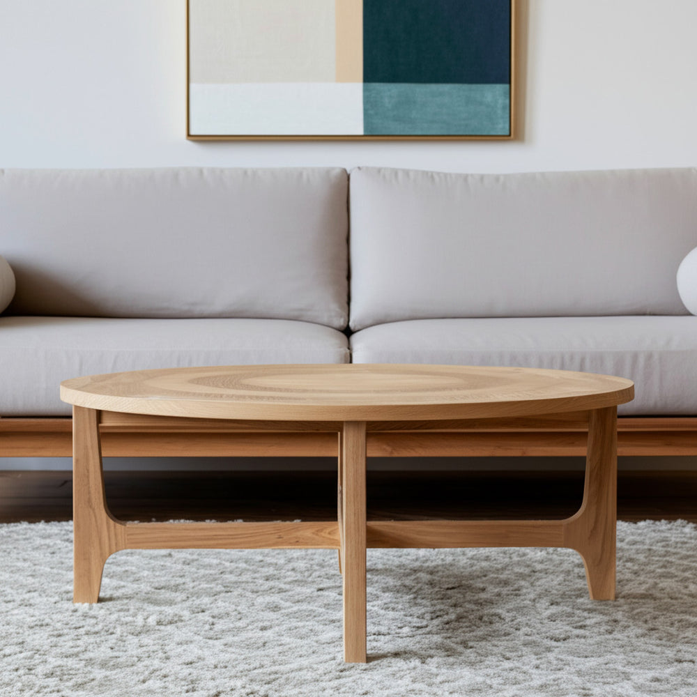 Homeroots 39" Natural & White Solid Wood Round Distressed Coffee Table - Vintage Charm For Any Space   596405