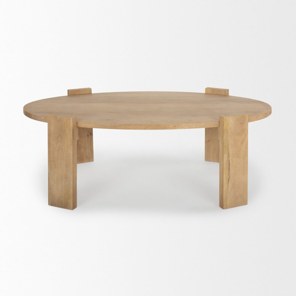 HomeRoots 48" Natural Solid Wood Oval Coffee Table - Rustic Mango Wood Design for Living Room & Office Charm 596408