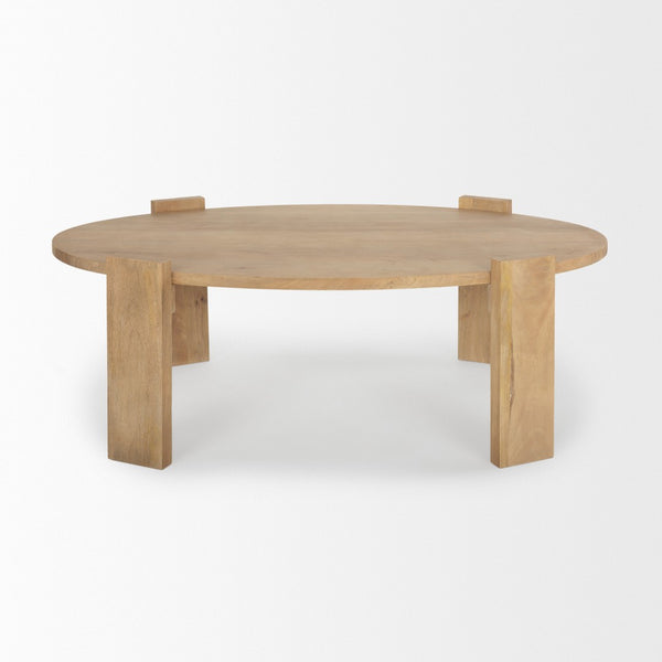 HomeRoots 48" Natural Solid Wood Oval Coffee Table - Rustic Mango Wood Design for Living Room & Office Charm 596408