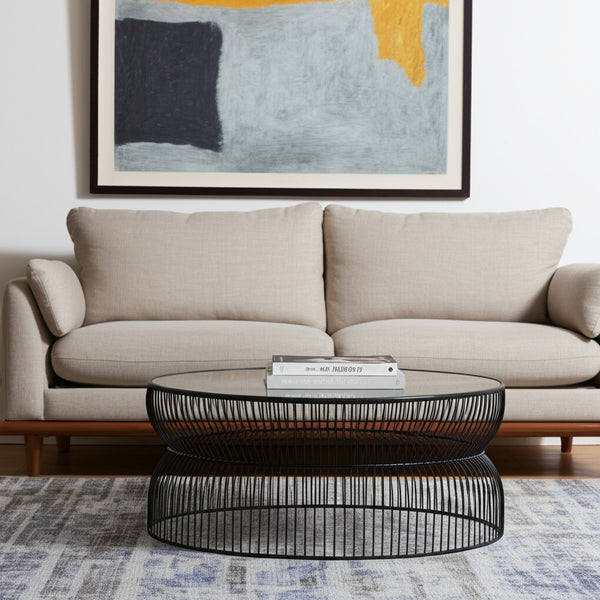 Homeroots 30" Stylish Black And Clear Glass Coffee Table With Iron Frame - Modern Round Design For Any Space   596409