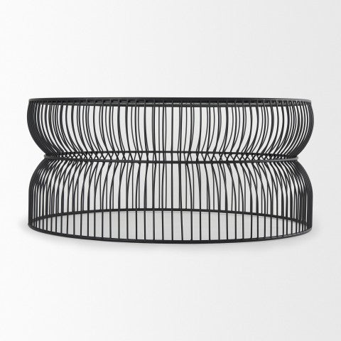 Homeroots 30" Stylish Black And Clear Glass Coffee Table With Iron Frame - Modern Round Design For Any Space   596409