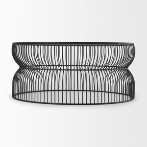 Homeroots 30" Stylish Black And Clear Glass Coffee Table With Iron Frame - Modern Round Design For Any Space   596409