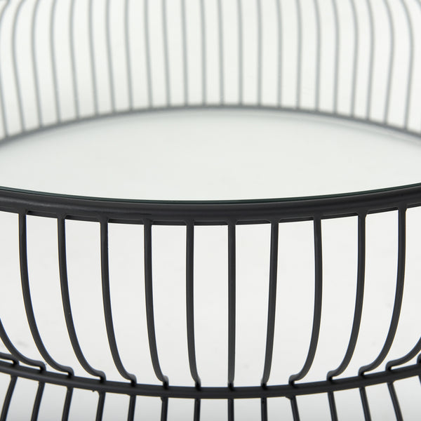 Homeroots 30" Stylish Black And Clear Glass Coffee Table With Iron Frame - Modern Round Design For Any Space   596409