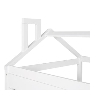 HomeRoots White Wood Twin House Bed with Storage Drawers - Charming Design for Kids' Rooms, Durable & Stylish 596410