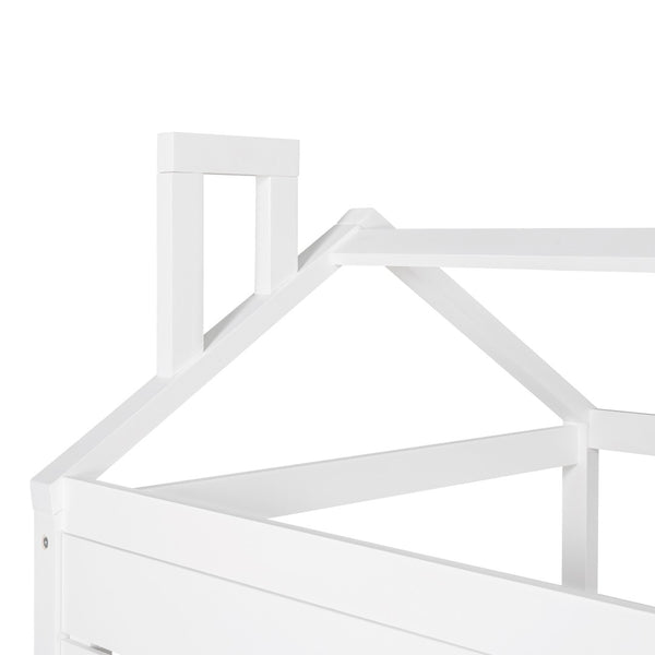 HomeRoots White Wood Twin House Bed with Storage Drawers - Charming Design for Kids' Rooms, Durable & Stylish 596410