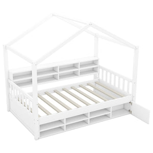 HomeRoots White Wood Twin House Bed Frame – Modern, Durable Design with Sturdy Slats & Easy Assembly for Kids 596412