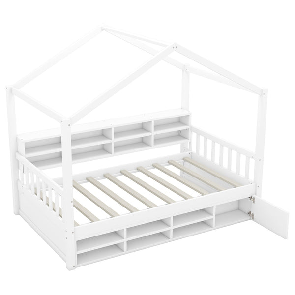 HomeRoots White Wood Twin House Bed Frame – Modern, Durable Design with Sturdy Slats & Easy Assembly for Kids 596412