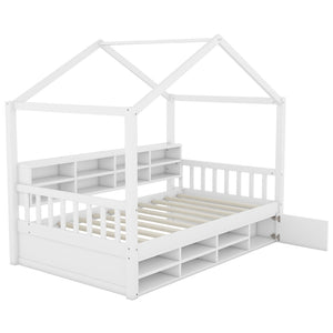 HomeRoots White Wood Twin House Bed Frame – Modern, Durable Design with Sturdy Slats & Easy Assembly for Kids 596412