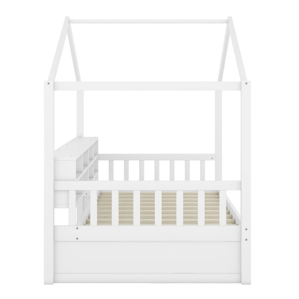 HomeRoots White Wood Twin House Bed Frame – Modern, Durable Design with Sturdy Slats & Easy Assembly for Kids 596412