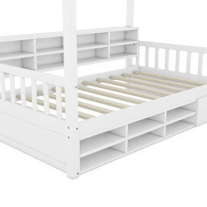 HomeRoots White Wood Twin House Bed Frame – Modern, Durable Design with Sturdy Slats & Easy Assembly for Kids 596412