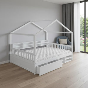 HomeRoots White Wood Full House Bed - Cozy Modern Platform Design with Durable Support for Ultimate Comfort 596413