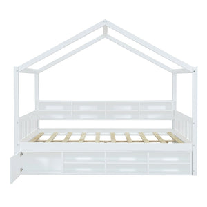 HomeRoots White Wood Full House Bed - Cozy Modern Platform Design with Durable Support for Ultimate Comfort 596413