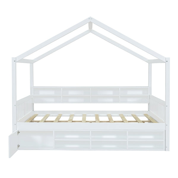 HomeRoots White Wood Full House Bed - Cozy Modern Platform Design with Durable Support for Ultimate Comfort 596413