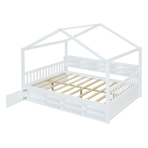HomeRoots White Wood Full House Bed - Cozy Modern Platform Design with Durable Support for Ultimate Comfort 596413