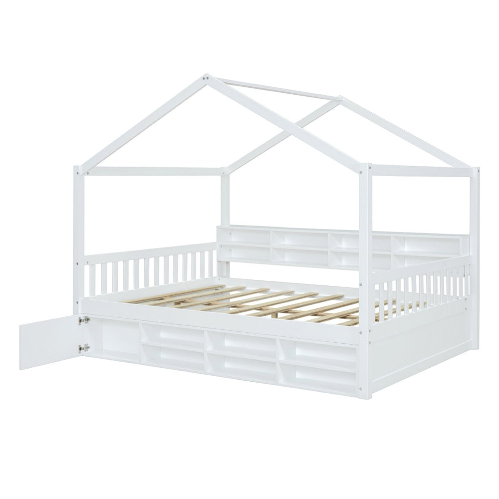 HomeRoots White Wood Full House Bed - Cozy Modern Platform Design with Durable Support for Ultimate Comfort 596413