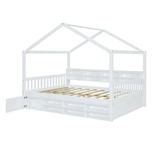 HomeRoots White Wood Full House Bed - Cozy Modern Platform Design with Durable Support for Ultimate Comfort 596413