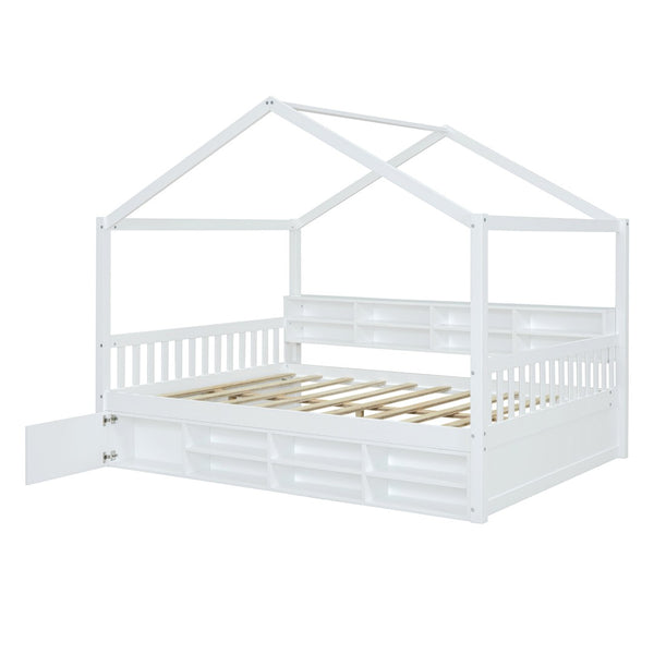 HomeRoots White Wood Full House Bed - Cozy Modern Platform Design with Durable Support for Ultimate Comfort 596413