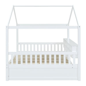 HomeRoots White Wood Full House Bed - Cozy Modern Platform Design with Durable Support for Ultimate Comfort 596413