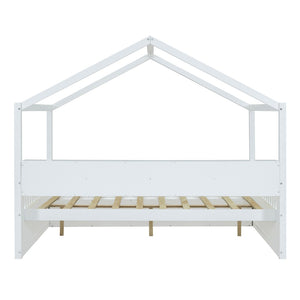 HomeRoots White Wood Full House Bed - Cozy Modern Platform Design with Durable Support for Ultimate Comfort 596413
