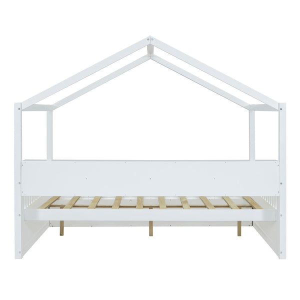 HomeRoots White Wood Full House Bed - Cozy Modern Platform Design with Durable Support for Ultimate Comfort 596413
