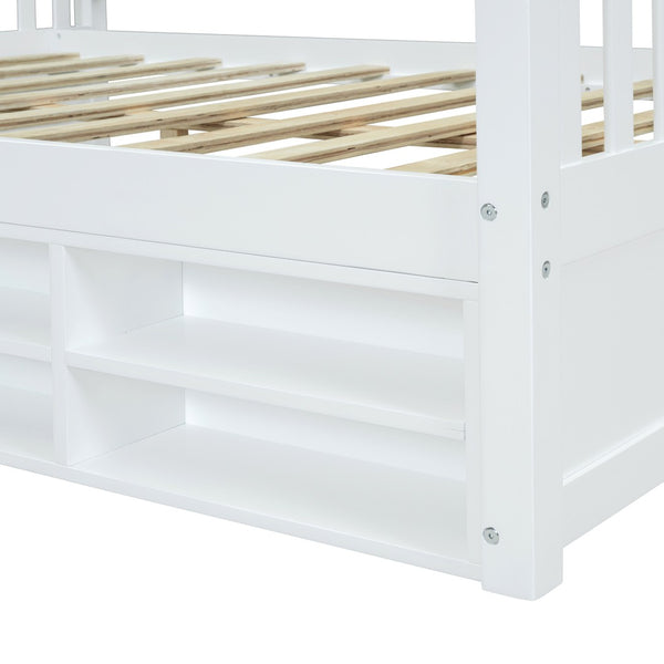 HomeRoots White Wood Full House Bed - Cozy Modern Platform Design with Durable Support for Ultimate Comfort 596413