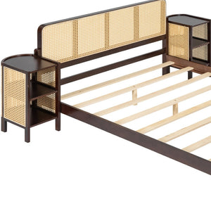 HomeRoots Walnut Wood Full Bed Frame - Elegant Low-Profile Design with Durable Construction & Slatted Support 596414