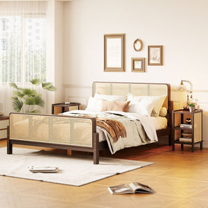 HomeRoots Walnut Wood Full Bed Frame - Elegant Low-Profile Design with Durable Construction & Slatted Support 596414