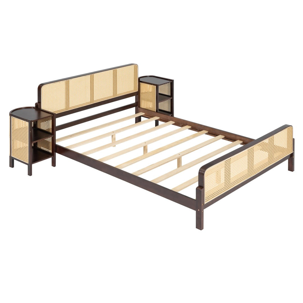 HomeRoots Walnut Wood Full Bed Frame - Elegant Low-Profile Design with Durable Construction & Slatted Support 596414