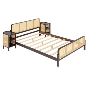 HomeRoots Walnut Wood Full Bed Frame - Elegant Low-Profile Design with Durable Construction & Slatted Support 596414