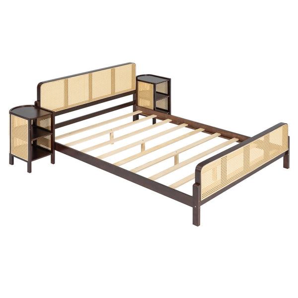 HomeRoots Walnut Wood Full Bed Frame - Elegant Low-Profile Design with Durable Construction & Slatted Support 596414