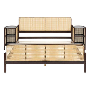 HomeRoots Walnut Wood Full Bed Frame - Elegant Low-Profile Design with Durable Construction & Slatted Support 596414