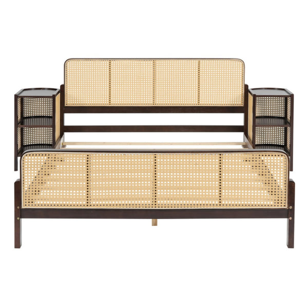HomeRoots Walnut Wood Full Bed Frame - Elegant Low-Profile Design with Durable Construction & Slatted Support 596414